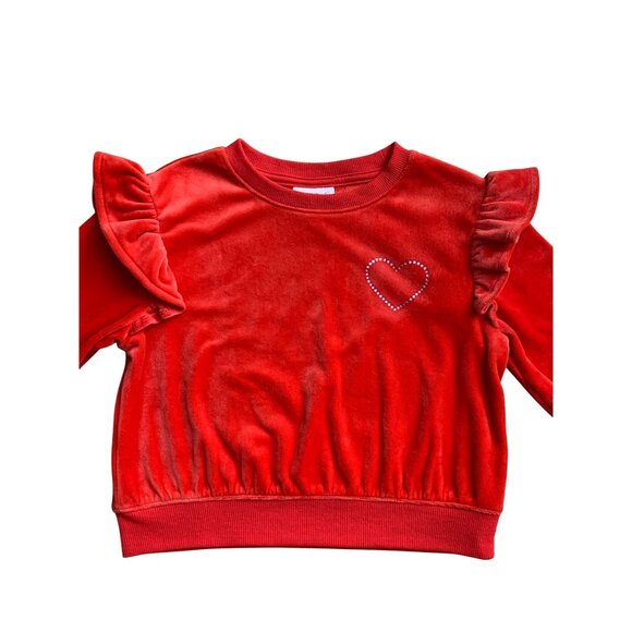 Cat & Jack Girls Red Velour Ruffle Long Sleeve Embellished Heart Design Size XS - Picture 4 of 8